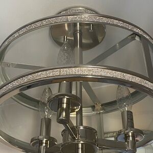 Crystal Accent Drum Chandelier - Silver Finish